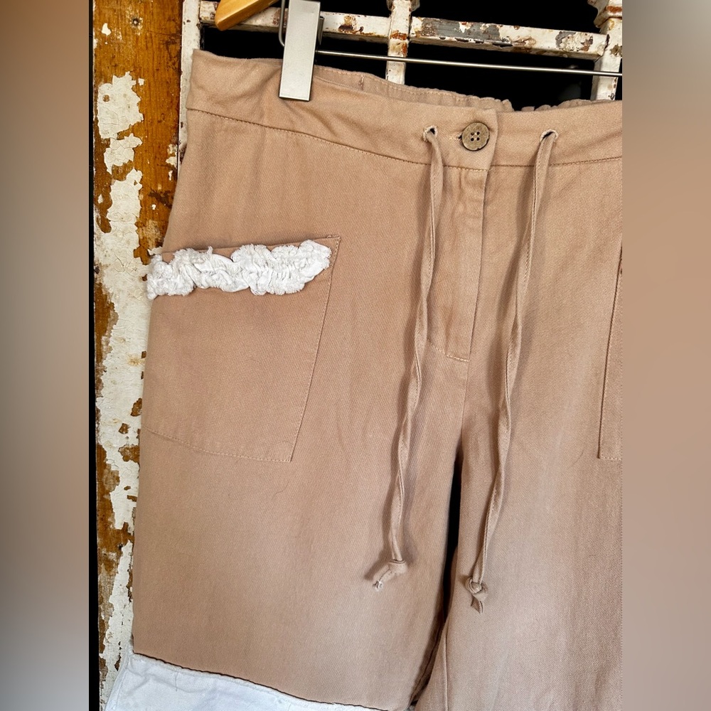 Boho Festival Flare Pants Heart Patch Lace Ruffle Hem Hippie Wide Leg - Picture 5 of 10